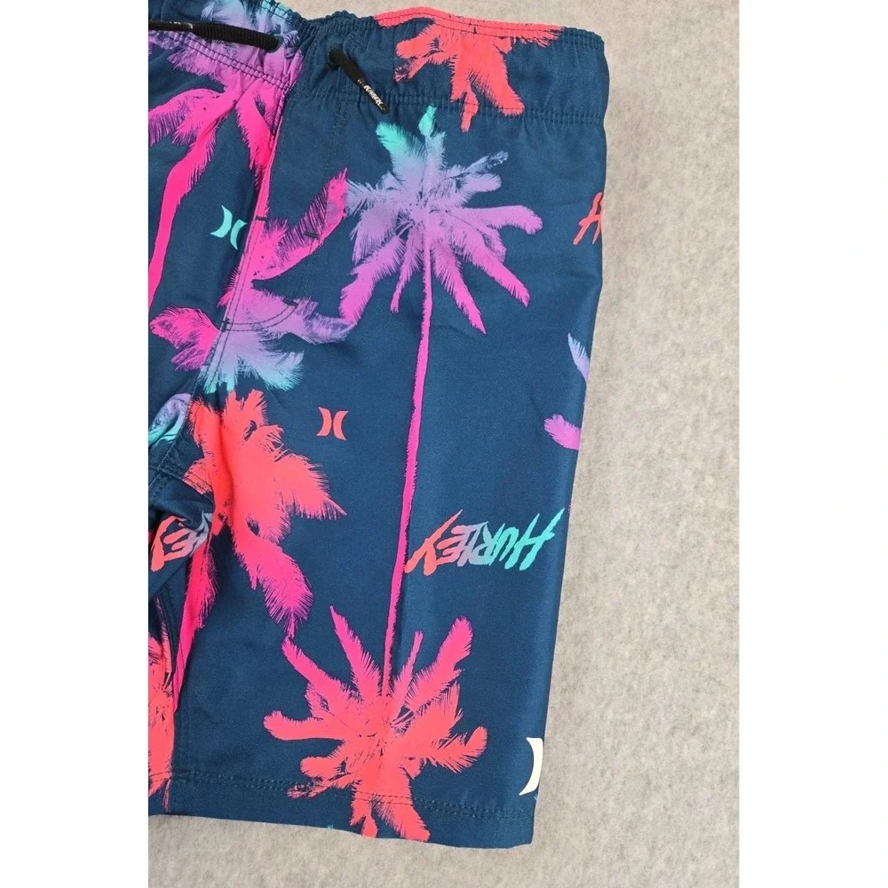 Hurley Swim Boys Size 6 Swimming Trunks‎ Shorts Blue Palm Logo Bathing Suit NEW